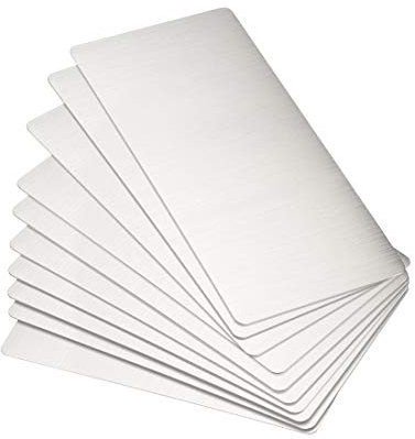 sourcing map En Blanco Metal Tarjeta 80x40x0,4mm Cepillado 201 Inoxidable Acero Placa para Bricolaje Impresión Grabado Plata Tono 20uds