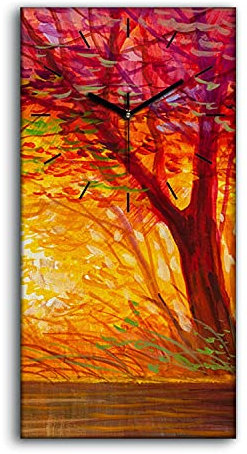 Coloray Uhr auf Leinwand - Schwarze Hände - Kunst Segeltuch Wohnzimmer Dekoration Ohne Tickendes Geräusc Wand Uhr - Waldbäume Herbst.