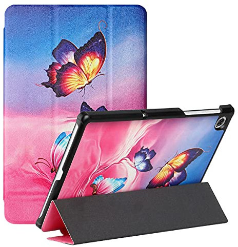LMFULM® Hülle für Lenovo Tab M10 FHD Plus TB-X606F (10,3 Zoll) PU Lederhülle Smart Case mit Ständer Schutzhülle Flip Cover Seidendruck DREI Schmetterlinge