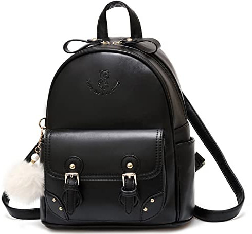 Rucksack für Damen Kleiner Leder Niedlicher Leichter Reiserucksack für Mädchen (black)