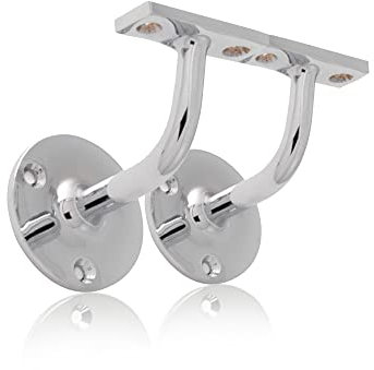 UAP Set of 2 Handrails for Stairs - Heavy Duty Handrail Brackets for Stair Bannister, Modern & Stylish Brackets for Flat Hand Rail (2 Pack, Polished Chrome)