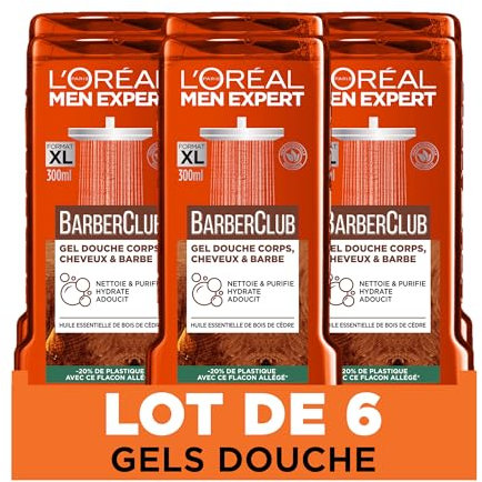 L'Oréal Men Expert Barber Club Duschgel für Körper, Haar & Bart, Herren, 3-in-1-300 ml, 6 Stück