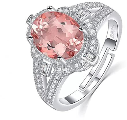 ACGZBD Riesiger ovaler rosa Saphir-Blumen-offener Verstellbarer Ring 925 Sterlingsilber-Ringe für Frauenschmuck