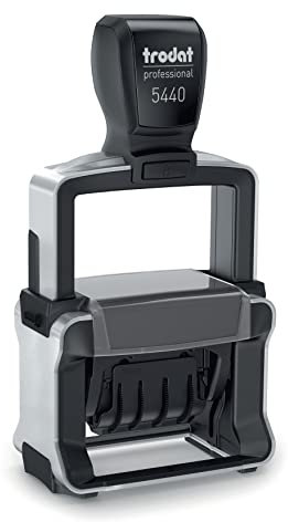 Trodat Professional Datumsstempel 5440 – Stempel Personalisiert mit Datum und Wunschtext, Selbstfärbend, 4 Zeilen, 49x28 mm, Abdruck Blau und Rot