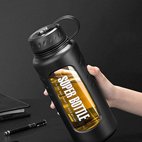 Sports Water Bottle Large Capacity Water Bottle For Men/Women, Drop-Proof Drinking Bottles With Stainless Steel Filter Sports Water Bottles Drinks Jug Gym Bottle ( Blue : C-black , Size : 2000ml )
