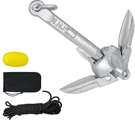 SUBTLETY 0,7KG Faltbare Bootsanker Set Verzinkt Stahl Klappanker Verdickt Vierhakenanker inkl. 10m Ankerleine Kletterschnalle Boje & Transporttasche Anker für Boote SUP Board Kajaks Schlauchboot