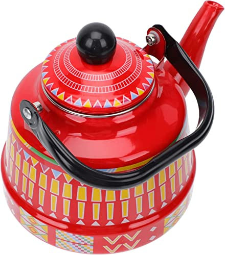 Hervidor de té de esmalte Estufa Hervidor de agua superior 1. Hervidor de café de 7L Estufa de té Hervidor de agua antiguo Calentador de leche para el hogar Restaurante Cocina al aire libre Rojo (P r