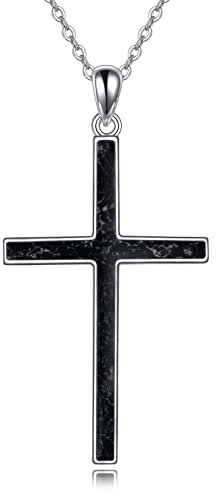 YFN Kreuz Halskette Sterling Silber Schwarz Turmalin Kreuz Anhänger Religiöser Schmuck Geschenke für Damen Herren Mädchen Jungen