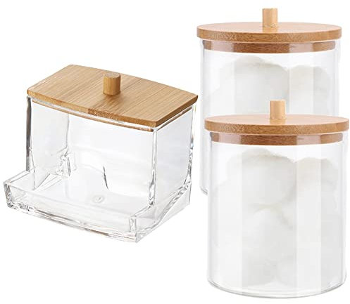 Boîte de rangement pour pots de salle de bain avec couvercle en bambou