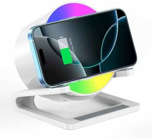 Qoosea 15W Wireless Charger mit Bluetooth Lautsprecher und Nachtlicht, Induktion Kabellose Ladegeräte mit Gibt 5 RGB-Lichtmodi Touch Dimmbar Nachttischlampe, Geschenke für für Frauen und Männer