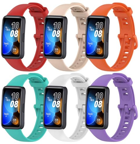 CHULN 6 Piezes Correas Compatible con Huawei Band 8/Huawei Band 9/Huawei Band 10, Coloridos Transpirable Impermeable Suave Silicona Pulseras de Repuesto para Huawei Band 8/9/10.