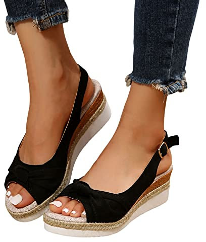 Générique Sandales Femme Été Talon Compensé Bohème Chaussures Ete Compensees Bout Ouvert Poisson Bouche Chaussures Pieds Larges Et Sensibles Espadrilles Sandales Femme Plage Boucle Pas Cher