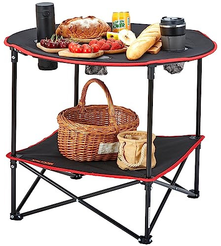 VEVOR Tavolino da Campeggio Spiaggia Pieghevole Portatile in Acciaio Massima capacità 25kg per Viaggio Escursione Picnic Pesca, Tavolino Doppio Ripiano Portatile Pieghevole Tessuto Oxford 600D 2,3kg
