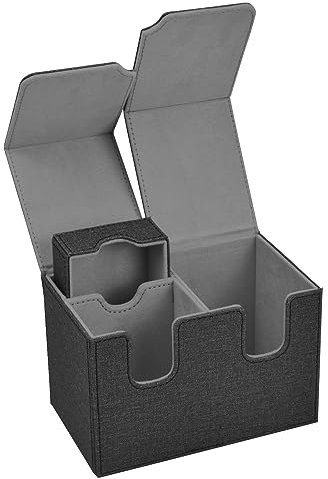 Nivofu Deck Box, Kunstleder Deckbox für 160+ Karten mit Würfelfach, Magnetic Kartenbox für Spielkarten, Sammelkarten (Schwarz-Grau)