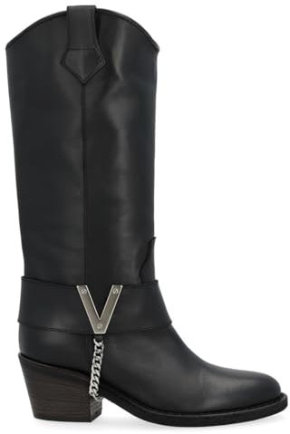 VIA ROMA 15 Stivale Texano Nero con V Argento, Size: 36