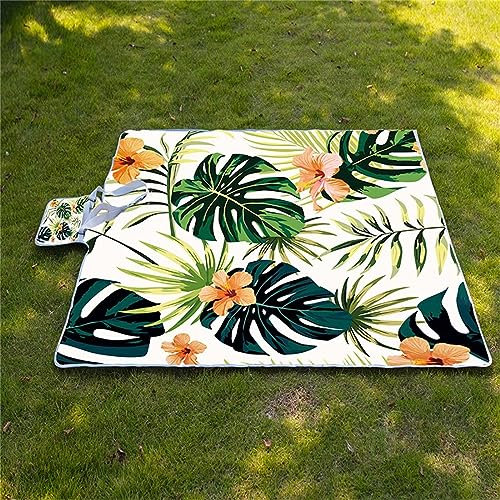 Picknickdecke 200x200cm,XXL Picknickdecke mit Wasserdichter Unterseite,Outdoor Stranddecke Sandfrei,mit Tragegriff Faltbare Picnic Blanket für Camping,Strand,Familie,Konzerte Tropical Leaves Blumen
