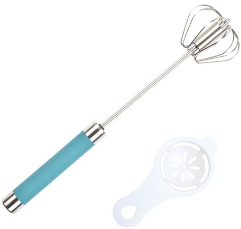 KLOP256 Fouet à œufs, Batteur à œufs Presse à Main, Fouet Multifonctionnel Semi-Automatique Main en Acier Inoxydable, Mousseur à Lait - Mélangeur Rotatif pour Fouetter, Battre et Remuer