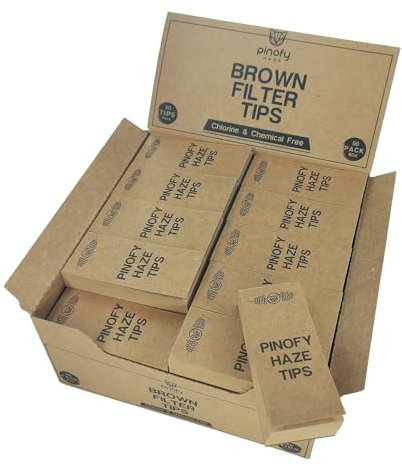 PINOFY Filter Tips Papier Braun Wide | 50 King Size Filtertips Breit + Perforiert | Display Box Rolling Tips | Joints und Zigaretten | Roll Your Own for Smoking