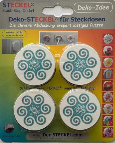 Steckel Deko DS-111 dekorative Steckdosen Abdeckung Staubschutz Deckel Steckdosendeckel Abdeckung für saubere Schuko-Steckdosen Leisten Mehrfachsteckdosen Spritzschutz Design (Ornament türkis)