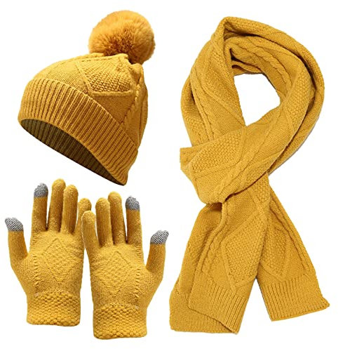 Mütze Schal Handschuhe Set Beanie Damen Grobstrick Mütze Beanie Cap Hat Gefüttert Hüte Beanie Satin Unisex Mützen Hüte Beanie Satin Mode Elegant Beanie Winter Warm Wintermütze