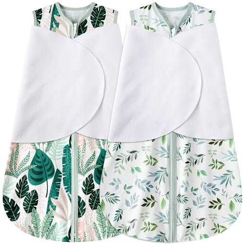 BSTOPPT Baby-Wickelsack für Neugeborene, 6–12 Monate, 3-fach verstellbar, tragbare Decke, 100 % Viskose-Baumwolle, Wickelschlafsack, TOG 0,5 (Banane und Blatt)