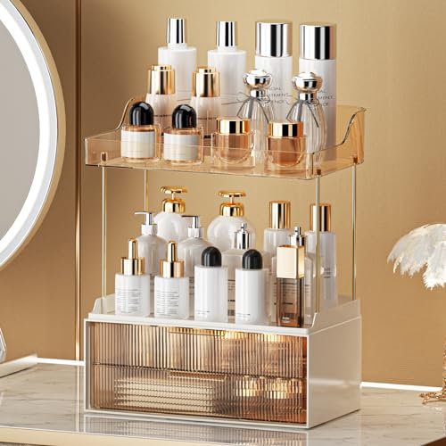 IJIAMY Makeup Organiser Storage Drawers, Cosmetic Organisers, Skincare Cosmetic Organizer, Dressing Table Organiser for Lipsticks,Jewelery, Bedroom, Bathroom