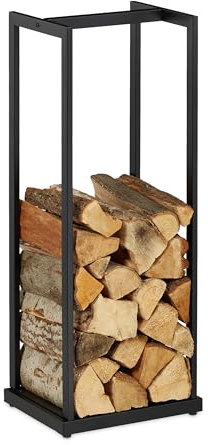 Relaxdays Kaminholzregal, Metall, Brennholzregal hoch, für Feuerholz, Stapelholz, Brennholz, HBT: 95x37x30 cm, schwarz