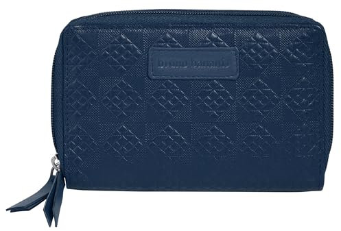 bruno banani Geldbörse Echt Leder Damen | Portemonnaie, Brieftasche aus Leder, Geldbeutel mit RFID-Schutz, 2 Reißverschlussfächer blau | 022052