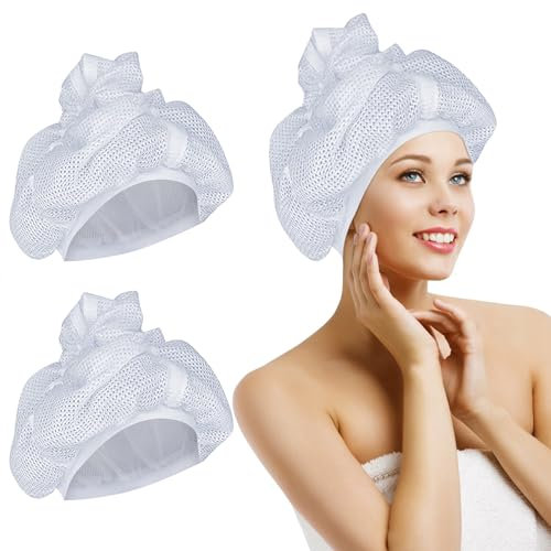 OCCOUMR 2 Stücke Net Plopping Cap for Drying Curly Hair, with Drawstring, Soulta Net Plopping Cap for Drying Curly Hair, Adjustable Mesh Plopping Cap for Blow-Drying Curly Hair, Mesh Plopping Cap