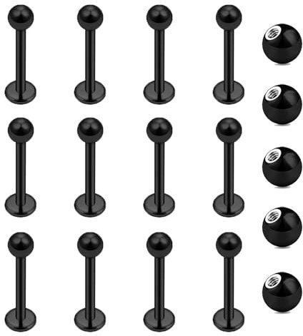 Gojewen 12er Lippenpiercing Stecker 1,2mm Chirurgenstahl Piercing Lippe Labret Helix Tragus Stud Schwarz 12mm