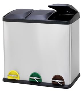 Panana Rubbish Bin, 45L/60L Recycling Bin for Kitchen, Stainless Steel Triple Compartment Food Waste Bin with Non-Slip Base & Removable Inner Bins,Three Detachable Inner Buckets (60L)