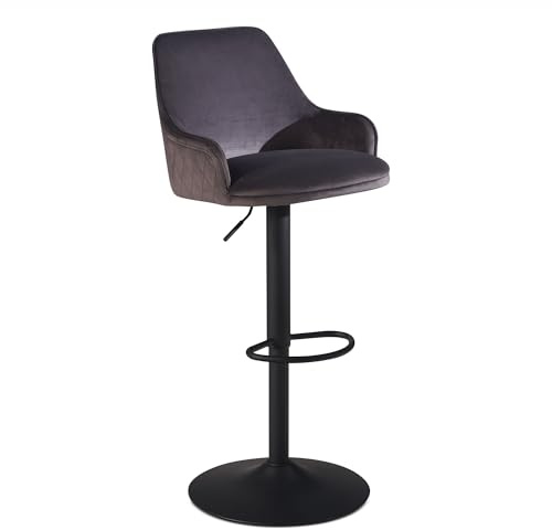 FineBuy Barhocker Samt Hocker mit Lehne 86-106 cm, Küchenhocker Höhenverstellbar Modern 100 kg, Barstuhl Tresenhocker mit Metall-Trompetenfuß, Bistrohocker Gepolstert mit Armlehne