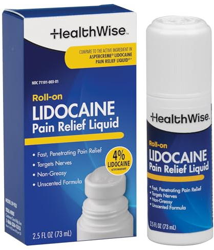 HealthWise 4% Lidocaine Roll-On | OTC Strength | Pain Relief Liquid | 2.5 oz. 73 mL | Non-Greasy, Unscented Formula | Topical Anesthetic