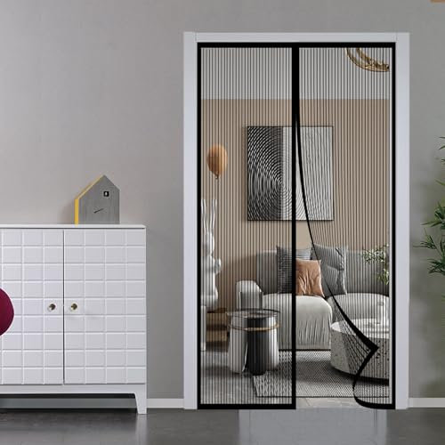 SYC Magnet Fliegengitter Tür Insektenschutz,Automatisch Geschlossen Moskitonetz Ohne Bohren,Atmungsaktiv Vorhang für Balkontür Kellertür Terrassentür-Black-a|| 70x210cm(27x82inch)