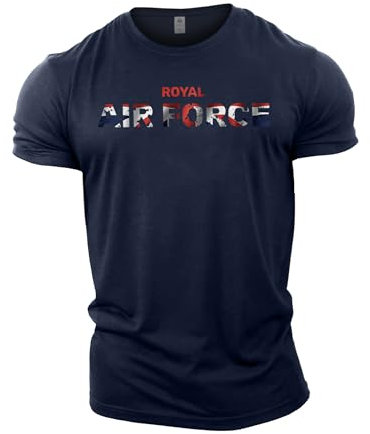 GYMTIER Royal Air Force UK Flag Men's Gym T-Shirt Bodybuilding Training Workout Lifting Top Clothing, Navy, L