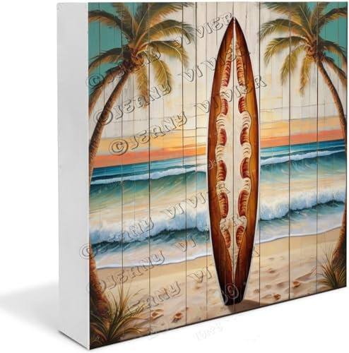 Surfbretter, Holzschachtel, Surf-Geschenke für Teenager, lustige Männerhöhle, Dekoration, Büro, Schreibtisch, Regal, Dekoration, kleine Tafelaufsätze für Regal, Schreibtischdekoration, 12,7 x 12,7 cm
