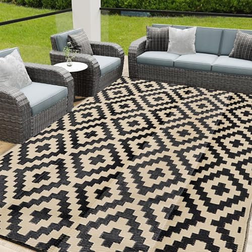 XQKXHZ Outdoor-Teppich Wetterfest terrassenteppich Umkehrbare Kunststoffteppiche Tragbarer Plastik Außenteppich Campingteppich Outdoorteppich für Hinterhof, Strand, Deck, Picknick,9x12ft/270x360cm
