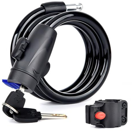 TNSLAND Candado de Bicicleta, 1.2M Antirrobo Candados en Espiral Candado de Cable con 2 Llaves y Soporte para Candado de Bicicleta, Anticorte para Bicicleta, Motocicleta, Cochecito, Scooter