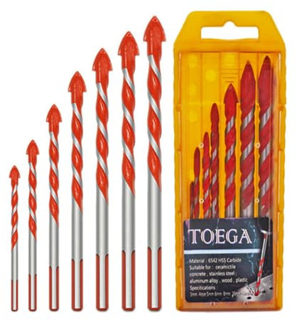 TOEGA Dbeans Flourithing Orange (7 Stück) Bockbohrer, Brokas, Para, Beton, professionelles Hartmetallbestücktes Bohrer-Set, geeignet für Glas/Ziegel/Kunststoff/Zement/Holz/Fliesen/etc