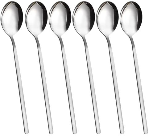 VANRA 6-Piece Korean Soup Spoons Set, Long Handle, 8.5 Inch, Stainless Steel 304, Round, Dishwasher Safe