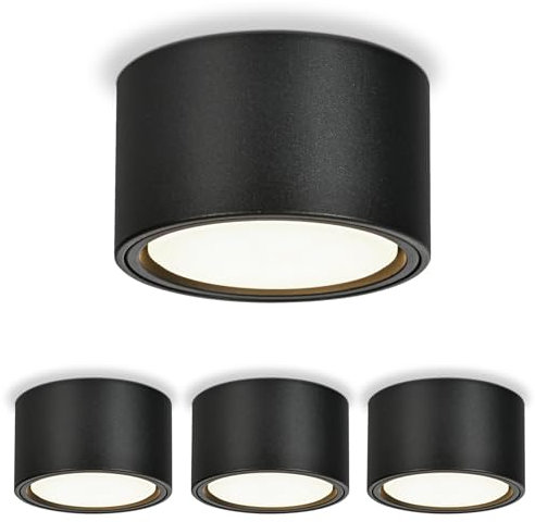 KYOTECH 4x LED Aufbauspots - 4000K Deckenspots Schwarz Matt 6W 550LM GX53 LED Aufbaustrahler - Ø95x55mm Aufputz 230V Aufbauleuchte Deckenlampe Spots Deckenleuchte für Schlafzimmer Wohnzimmer