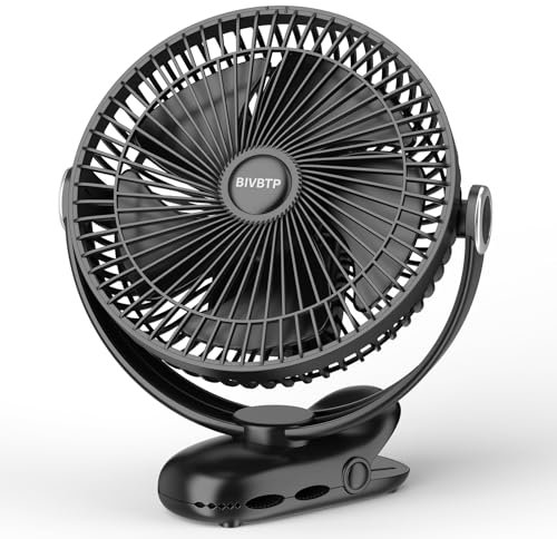 BIVBTP Rechargeable Portable Fan, 12000mAh Battery With Clip, 8 Inch for Stroller, Golf Carts, Strong Airflow USB for Office Desk, Outdoor Travel, Camping, Tent, RV, Treadmill, Pram