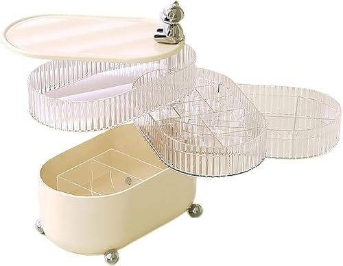 XVICO 4-Schichten Drehbares Kosmetikorganizer Acryl – 360° Rotierendes Schmuckkästchen mit Viel Stauraum für Make-up, Ringe & Beauty-Zubehör in Rosa