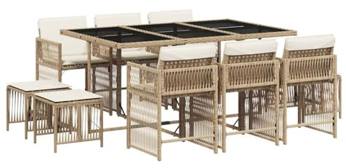 vidaXL 11-TLG. Garten-Essgruppe mit Kissen Beige Poly Rattan