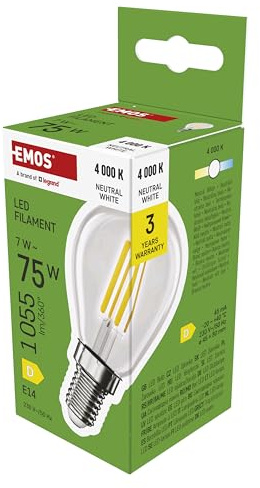 EMOS LED Lampe Edison Mini Globe, 7W Ersatz für 75W Glühbirne, runde Vintage-Glühlampe mit E14 Sockel und Helligkeit 1055 lm, Neutralweiß 4000 K, 25000 h Lebensdauer, CRI > 80, 360° Abstrahlwinkel
