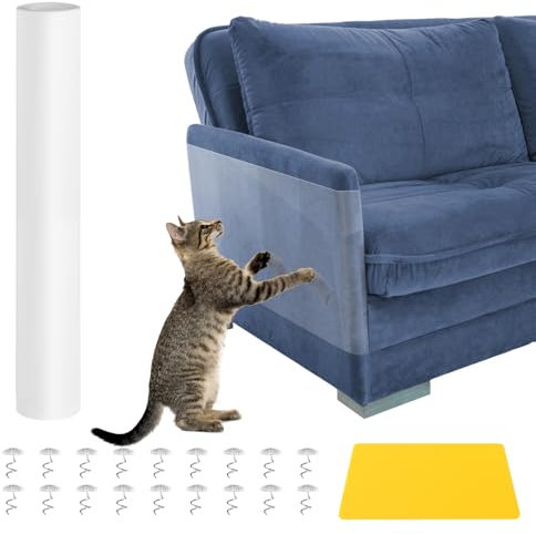 Kinsinder Anti Scratch Sticker Self-Adhesive Furniture Protector 30x300cm, Clear Plastic Cat and Dog Couch Guard for Sofa Carpet Door Self Adhesive Pet Proof Sofa Shield, Invisible Scratch Deterrent