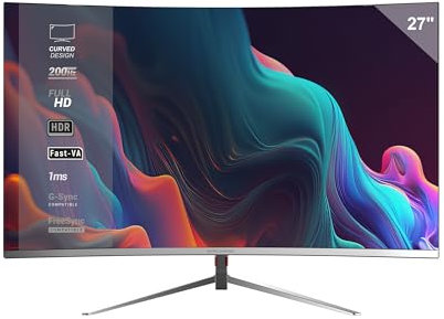 Mars Gaming MV-27C, Monitor Gaming Curvo 27” FHD 1080p 200Hz, HDR10 1ms, FreeSync y G-Sync, Monitor PC Sin Marco, Inclinación 20°, Low Blue Light y Flicker Free, HDMI + DisplayPort + Jack 3.5, Blanco