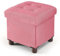 BRIAN & DANY Small Ottoman Storage Box 32x32x32.5cm, Linen Foot Stool with Wood Legs, Footstool with Lid for Livingroom Bedroom, Hot Pink