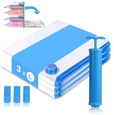 Bestash Vakuumbeutel für Kleidung Bettdecken,Vakuumierbeutel für Kleidung,Vacuum Bags for Clothing Travel mit Pumpe für Reise Und Kleideraufbewahrung & Organisation(3 Stück, 60x80cm)