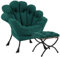 SESHINELL Blütenförmiger Relaxsessel mit Hocker, Loungesessel mit Metallrahmen, Lesesessel für Wohnzimmer, Schlafzimmer, Ankleidezimmer, Dunkelgrün